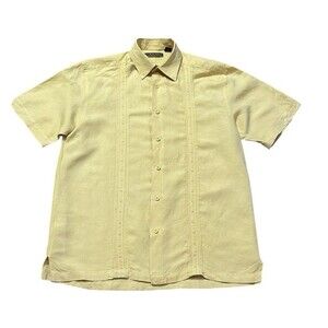 Cubavera Bowling Shirt Mens M Lemon Yellow  Short Sleeve Button Up Linen blend